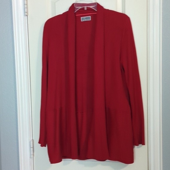 JM Collection Vibrant Red Open Cardigan - Picture 1 of 7